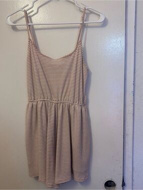 American Eagle Outfitters Cream Striped Spaghetti-Strap Romper